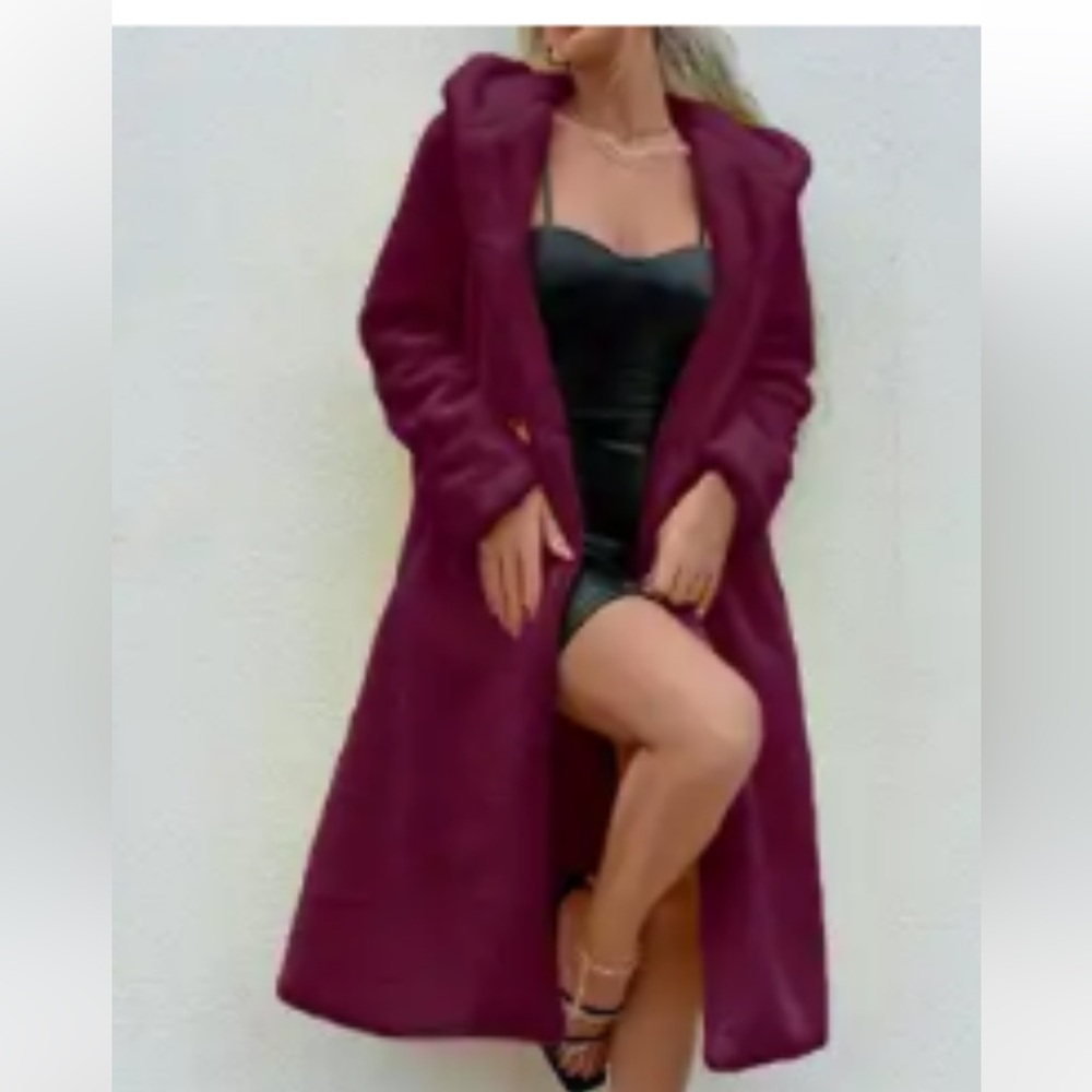 Faux fur merlot red long coat